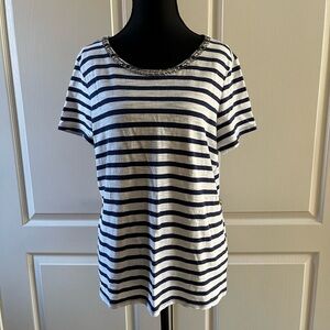 Chico's Striped Top with Embellished Detail